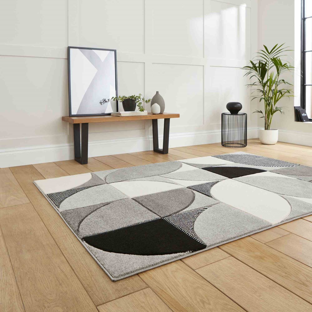 Matrix MT63 Modern Geometric Rugs in Grey Black